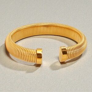 Gold Coil Cuff Bracelet Adjustable Plain Bangle